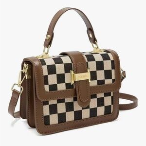 Brown and Cream Checkered Crossbody Bag